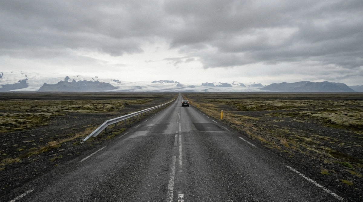 Route 1 running east across the south Iceland lowlands toward the glaciers on a jokulsarlon tour from reykjavik